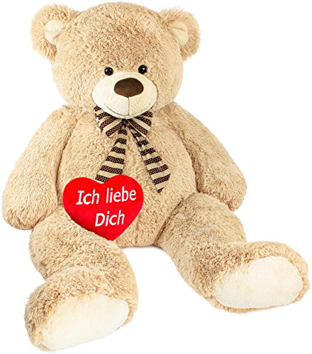 BRUBAKER Riesiger XXL Teddybär 150 cm groß Beige mit einem 'Ich Liebe Dich' Plüschherz