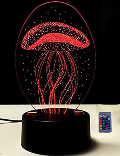 HPBN8 Ltd 3D Quallen Illusions LED Lampe 7/16 Farbwechsel Fernbedienung Berühren Schreibtisch-Nacht licht mit USB-Kabel Kinder Weihnachten Geburtstagsgeschenke