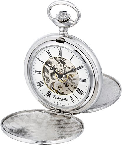 PUREgrey Taschenuhr Doppeldeckel Skelett mechanisch mit Kette und Etui