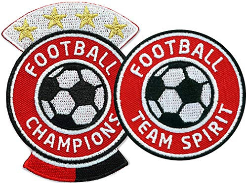 2er-Set, Fussball Patches gestickt, mit Gold metallic Stickerei/Aufbügler Aufnäher Abzeichen Patch für Kleidung Dress Trikot Shirt Shorts/Fußball Mannschaft Verein Team Fan (Set Rot)
