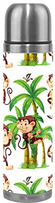 Mnsruu 17 oz Cartoon Monkey Coconut Tree Double Wall Vacuum Cup Insulated Stainless Steel PU Leather Travel Mug, Christmas Birthday Gifts for Mom Dad Boys Girls Kids Lover Friends