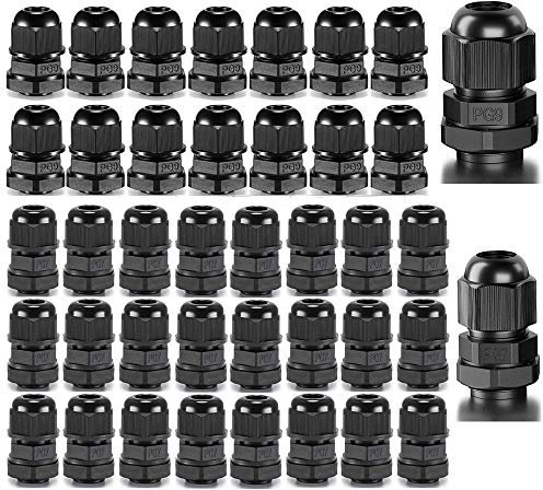 Gebildet 30pcs PG7 + 20pcs PG9 Cable Gland, Plastic IP68 Waterproof Adjustable 3-8mm Cable Gland Joint with Gaskets, M12 M16 Wire Connector, Wire Protector (Black)