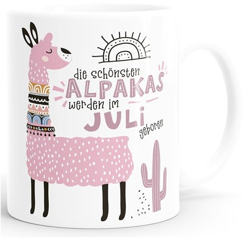 SpecialMe® Kaffee-Tasse Die Schönsten Alpakas werden im Januar-Dezember geboren anpassbares Motiv Geburtsmonat individuelle Geburtstags-Geschenke Lama Weiss Keramik-Tasse