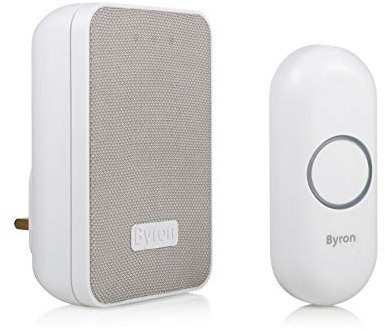 Byron DBY-22322UK Wireless Plug in Doorbell Set, 150 m Range, 16 Melodies, Visual Alert System, White & Grey mesh