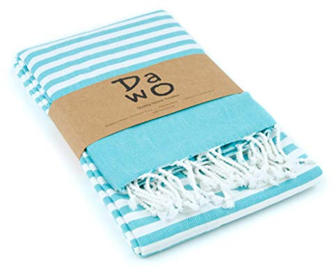 DaWo Hamamtuch, Badetuch, Fouta - ideal für Strand, Sauna, Yoga, Reisen, Baden - XXL (100x180cm) - 100% Baumwolle - Oeko-TEX® (Türkis)