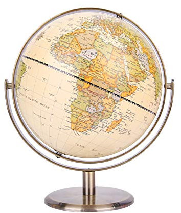 Exerz 20cm Antiker Globus/Schülerglobus- Metallbasis Bronzierte Farbe- Englische Karte - Alle Richtungen 360 ° drehbar - Pädagogische/geografische/Schreibtischdekoration - Schule, Zuhause, Büro