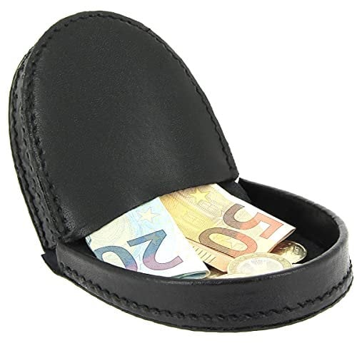 Porte Monnaie Noir Cuvette KARL LOVEN en Cuir Petit Format Léger 2 Compartiment Monnaie Billet