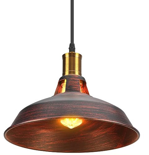 TOKIUS Retro Pendelleuchte, Ø27cm Hängelampe Vintage Industrial Style Metall Deckenleuchte E27 Fassung Hängeleuchte für Esszimmer Küche Restaurant (Rost Kupfer, 1 Stück)