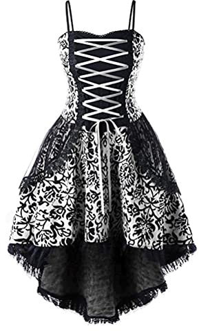 Minetom Robes Femme Mini Robe À Carreaux Robes De Cocktail sans Manches Rétro Vintage Rockabilly Bandage Corsage Dentelle Gothique Steampunk Robe