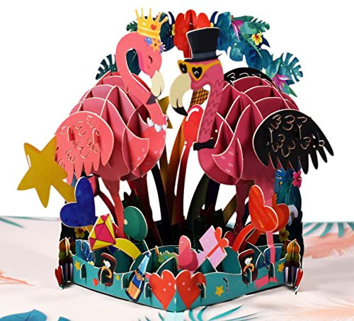 Magic Ants Pop Up Flamingo Geburtstagskarte für Ehefrau Ehemann, Jubiläumskarten für Paare, 3D Flamingo Valentinstagskarte für Ehefrau Frauen Ehemann