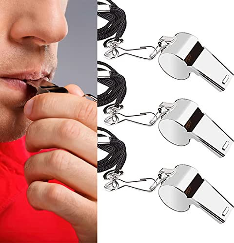 EHIOG Pfeife, 3 Stück Edelstahl Trillerpfeife, Sportpfeife Trillerpfeife Schiedsrichter pfeifen Signalpfeife mit Verstellbarem und Entfernbar Schlüsselband für Schulsport, Fußball, Hundetraining