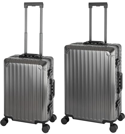 Travelhouse Tokyo 100% Aluminium Reisekoffer 2teilig Graphit S-55cm & M-66cm Hartschalenkofferset 2X TSA Schlösser 4X Silent Move Doppelrollen
