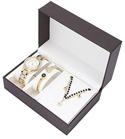 Uhr Armbanduhr Damen Stilvoll Schmuck Set Metall Armband Armreif Analog Halskette Edel Design Accessoires