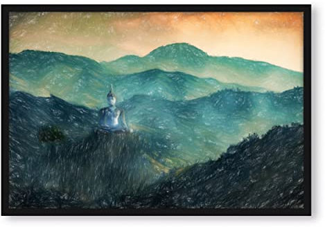 Pixxprint Buddha, Poster im Bilderrahmen, Format: 38x30cm, Kunstdruck gerahmt