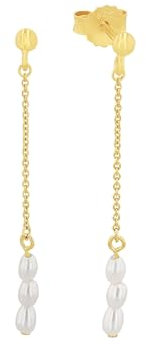 Amor Ohrhänger 925 Sterling Silber Damen Ohrschmuck, mit Süßwasserzuchtperle, 4,1 cm, Gold, Kommt in Schmuck Geschenk Box, 2034092