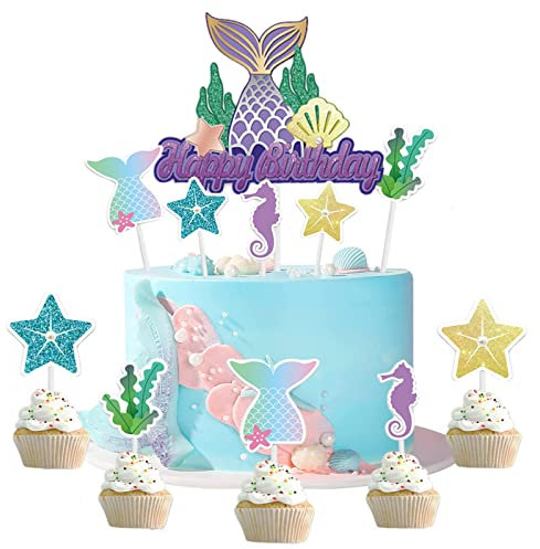 11Pc Mermaid Cake Toppers - Girls Mermaid Birthday & Baby Shower Party Supplies