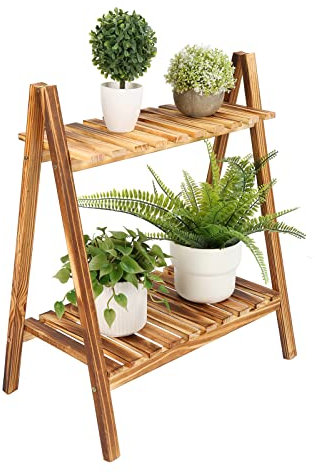 Ladder Plant Stand, 2 Tier Foldable Flower Pot Display Shelf Rack for Indoor Outdoor Home Patio Lawn Garden Balcony Organizer Planter Holder, Ladder Plant Stand Tiered Plant Shelf
