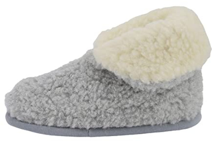 Hollert Hausschuhe aus Merinowolle Collar warme Unisex Schuhe rutschfest Größe 45 EU, Farbe Grau/Weiß