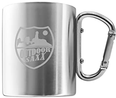 Outdoor Saxx Tazza in acciaio inox con manico a moschettone e incisione laser (argento)