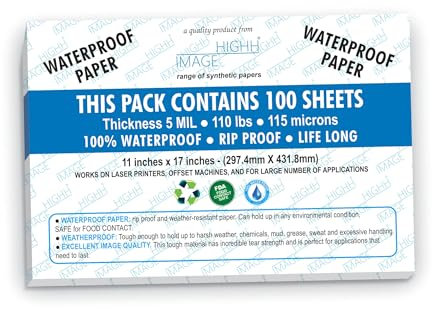 Wasserfeste Papiere | synthetisches Papier, 100 Blatt A3, 160 g/m², 5 MIL | Laserdruckerpapier
