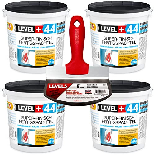 Super Finish Fertigspachtel Q1-Q4 Spachtelmasse 80kg Perfekt Glatt Weiß Innenbereich + Eimerschaber Eimerschaufel EdelstahlSet RM44/5-210