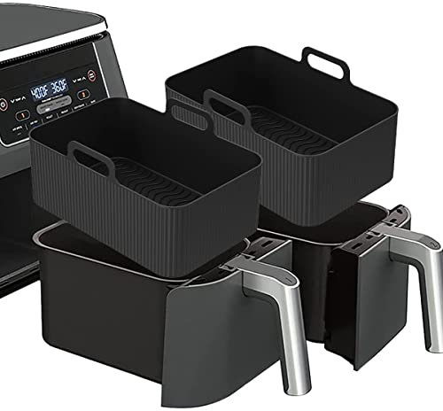 miuline 2PCS Silicone Pot for Ninjas Dual Air Fryer, Air Fryer Accessories for DZ201, DZ401, Reusable Silicone Air Fryer Liner, Air Fryer Baking Tray BPA Free for Air Fryer Oven Microwave(2PCS-H)