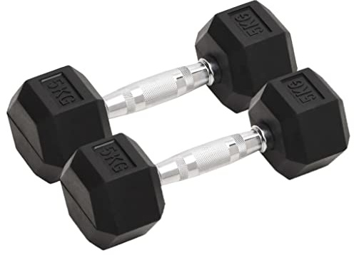 vidaXL Cast Iron Hex Dumbbells 10kg - Rubber-Coated Free Weights Set for Home Gym, Knurled Handle for Secure Grip