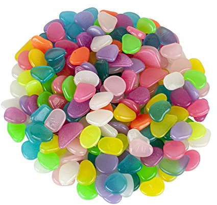 Leuchtsteine, 350 Stück, bunte leuchtende Kieselsteine, nachtleuchtende Kopfsteinpflaster, Kies für Garten, Gehweg, Hof, Gras, Aquarium, Fischbehälter, Dekoration (gemischte Farben)