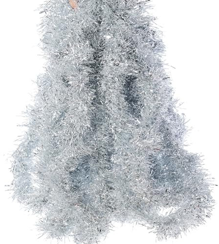 32.8 Feet Christmas Tinsel Garland, Silver Tinsel Christmas Decorations, Chunky Metallic Shiny Garland Christmas Tree Hanging Decorations for Xmas Holiday Indoor Outdoor Party Decor
