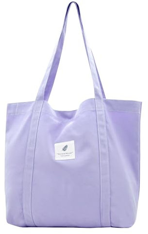 Damen Stofftaschen Tote Tasche Einfarbige Umhängetasche Leicht Große Kapazität Student Shopping Beach Bag lilac