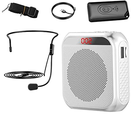 Leeadwaey Amplificateur de voix portable avec microphone Blanc
