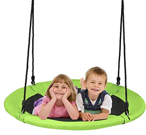 KOMFOTTEU Nestschaukel Ø 100cm, Kinderschaukel verstellbar aus PP & Oxford-Geweb, Tellerschaukel Hängeschaukel für Indoor & Outdoor 150kg belastbar (Grün)