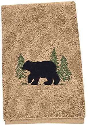 Park Designs Black Bear Frottee Fingerspitzen Handtücher - 2er Set | Dekorative Hütte Badezimmer Handtücher mit gesticktem Bär & Kiefer Motiv | Weich & Saugfähig Rustikaler Lodge Bad oder Küche Akzent