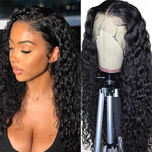 Rebasar Deep Wave 13x4 Lace Wig Human Hair Perruque Femme Cheveux Humain Bouclée Perruque Bresilienne Sans Colle 18 Pouces 150% Density Glueless Wig Noire Naturelle