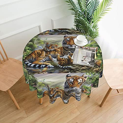 Jungle Tiger Cub, Tischdecke, wasserdicht, staubdicht, runde Tischdekoration, knitterfrei, Tischtuch – 60 Zoll