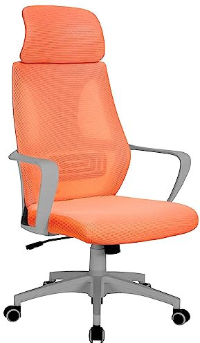 TRISENS Bürostuhl mit Lordosenstütze im Netzstoff-Design Schreibtischstuhl mit Wippfunktion ergonomischer Drehstuhl mit Einer verstellbaren atmungsaktiven Rückenlehne, Farbe:Grau/Orange