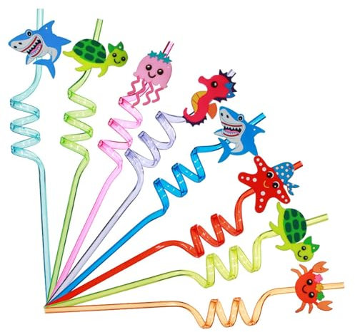 8 Pcs Curly Straws, Reusable Drinking Straws Party Straws, Curly Hard Straws, Kids Novelty Birthday Party Decorations Cartoon Straws Supplies Family Reunion Party Kids Party Birthday Decor Supplies