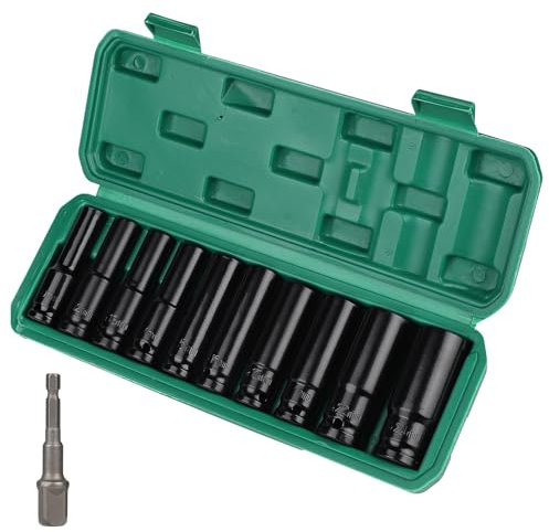 CPROSP Lot de 11 douilles à percussion 1/2, 1/2, 10, 12, 13, 14, 15, 16, 17, 19, 22, 24 mm, avec coffret en plastique