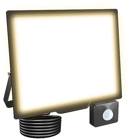 RIGIDON LED Strahler mit Bewegungsmelder 100W 10000LM Aussenstrahler mit Bewegungsmelder 4000K Warmweiß Wasserdicht Außen Fluter Außenleuchte Aussenlampe für Garten Garage Innenhöfe Sportplatz Hof