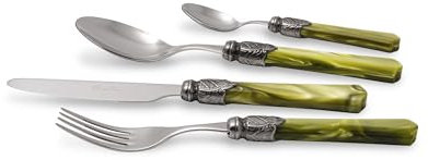 Rivadossi Sandro 2216S06 Set di Posate per 4 Persone, 16 Pezzi-Vittoria-100% Made in Italy, Artigianalità e Design, Acciaio Inox 18/10, Verde