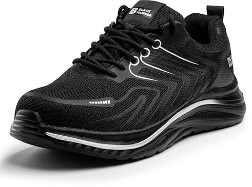 Black Hammer Men's Safety Trainers Steel Toe Cap Work Shoes Perfect for Warehouse & Daily Workwear Durable Midsole Protection Foot Protective Cover Trekking Hiker Footwear Blade S1P SRC Black (8 UK)