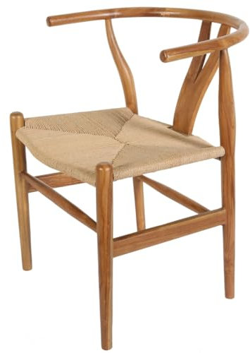 Stylischer Esszimmerstuhl Alina Natur mit Armlehnen | Retro-Stuhl aus Massivholz Teak & Rattan | Armlehnstuhl leicht & stabil für Küche Garten Terrasse Esszimmer | AL3000