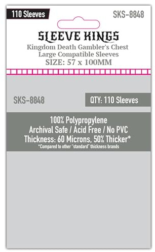Sleeve Kings Standard Card Sleeves – 110 Count, Clear 60 Micron Thickness, Large Size (57 x 100 mm), Compatible with Kingdom Death: Monster & More – SKU: SKS-8848