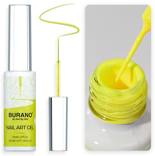 BURANO Gel Nail Polish Liner Nail Art Polish, Black White Purple Red Pink Painted Gel Nail Design Polish 1 Bottle, Build in Thin Nail Brush Gel Nail Polish Curing Required 8ml (LX7)