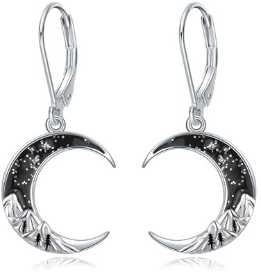 POPLYKE Schwarz Mond Ohrringe für Damen 925 Sterling Silber Gothic Ohrringe für Mädchen Berg Mond Schmuck Geschenke