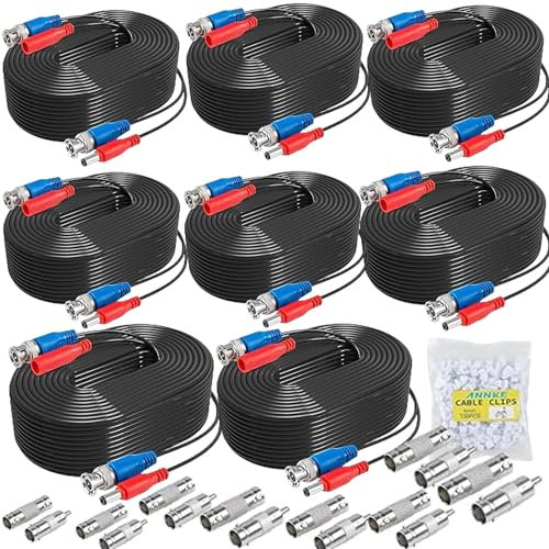 5iktery 8-Pack 15M/50ft Video Stromkabel BNC Kabel Überwachungskamera Kabel für CCTV Sicherheits DVR System, Freie 16x BNC Anschlüsse und 100pcs-Kabelclips