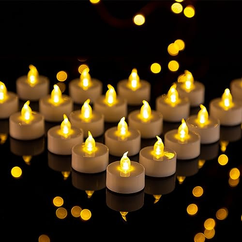 Kemanga 50 Pack Warm Yellow LED Tea Lights - Battery Operated, Flickering, Safe for Pets & Kids, CE Certified