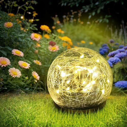 Anordsem Solarlampen Glaskugel für Außen Gartendeko: Solarleuchten LED Kugel für Draußen Wasserdicht - Solarkugeln Warmweiß Gartenleuchte für Terrassen Balkon Gehweg Rasen Dekoration
