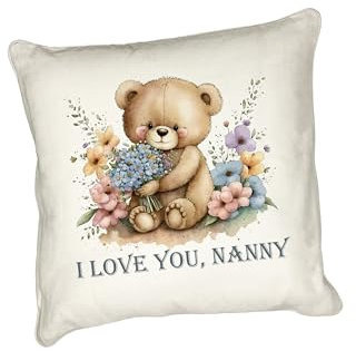 Mother's Day adorable teddy bear printed Nanny cushion with a simple I love you sentiment. Matching mugs available