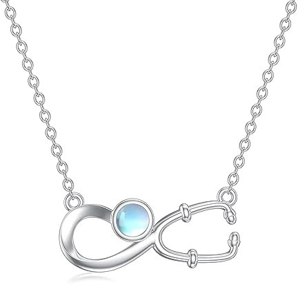 VONALA Krankenschwester Halskette Stethoskop Halskette Sterling Silber Mondstein Schmuck mit medizinischem Thema Geburtstags Geschenke für Damen Krankenschwester